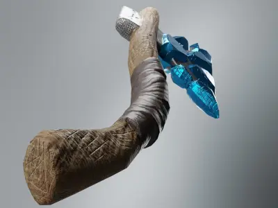 Stylized Axe Weapon with magic crystals PBR low-poly game ready Low-poly 3D model