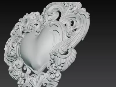 Ornate Baroque Heart Decorative Relief 3D Model 3D print model