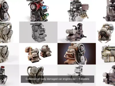 Collection of rusty damaged car engines da1 al5 3D Model Pack purchase
