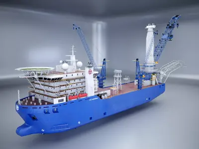 Pipelayer Crane Ship Used 3D model