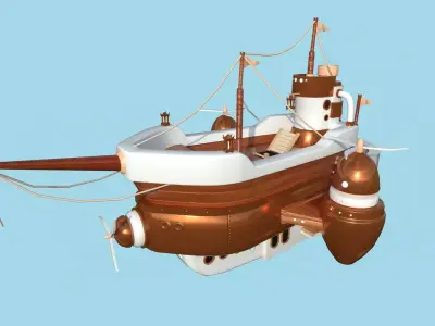 Cartoon Airship 05 - Wood Brown - Low Poly Ship Low-poly 3D model