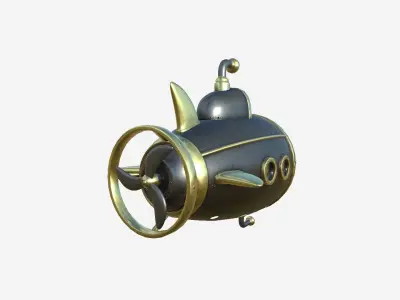 Submarine Cartoon A01 Metal Gold - Sub Watercraft Vehicle Low-poly 3D model