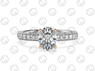Ring 216 Oval shape milgrain pave set with Gems 3D print model