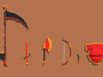 Lowpoly Weapons fantasy Low-poly 3D model