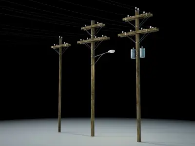 Wooden Utility Pole 3D model