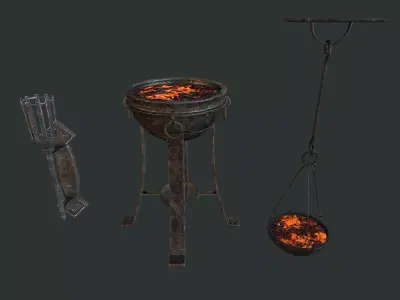 Torch set metal stool Low-poly 3D model