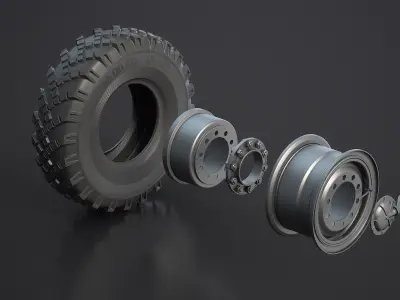 Ural-375 Truck Wheel High-Poly 3D model