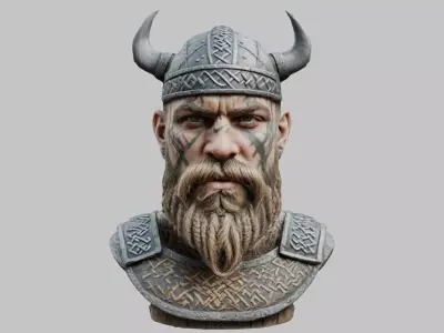 Viking Warrior Bust 3D Model - High-Quality Low-poly 3D model