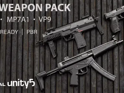 HK Weapon Pack MP5 MP7A1 VP9 Game ready  BPR Low-poly 3D model