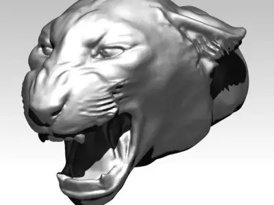 Angry cat tiger puma lion head bust 3D print model