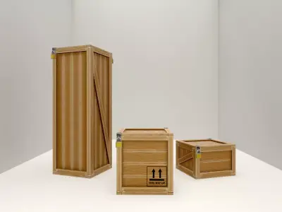 crate set three wooden boxes Low-poly 3D model