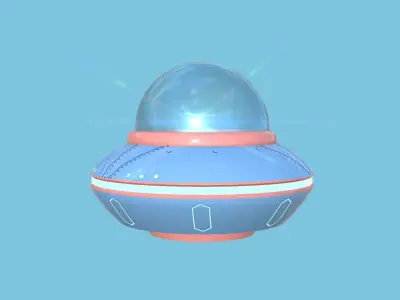 Cartoon UFO A3 - SciFi Flying Saucer - Pink Blue Low-poly 3D model