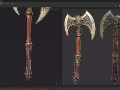 Bronze Double Blade Axe Low Poly 3D Model Low-poly 3D model