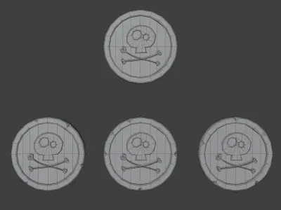 Golden Coins Set with Pirate Sign as Skull and Bones Low-poly 3D model