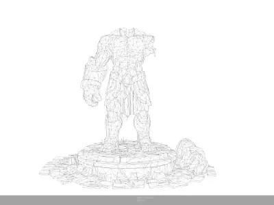 Stylized Ancient Ruined Golem Statue Game Ready - AI Low-poly 3D model
