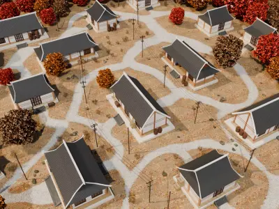 Autumn Village Architecture 3D model purchase
