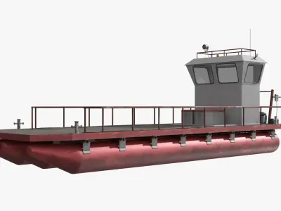 Industrial Cargo Boat with Control Cabin and Motor Red 3D model