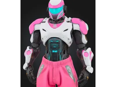Stylized Pink Futuristic Robot Character Low-poly 3D model