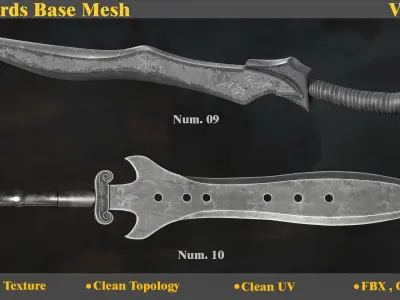 10 Model of battle swords base mesh Low-poly 3D model