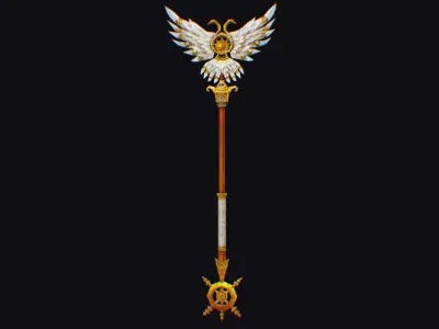 Magical Staff Magic Stick Wand White Bird Wing Props Item Low-poly 3D model