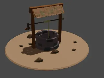 Low Poly Well water in desert Low-poly 3D model