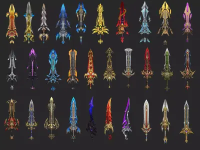 Pack With 30 Fantasy Swords - Part 13 Low-poly 3D model