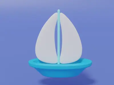 Cartoon Cute Sailboat Low-poly 3D model