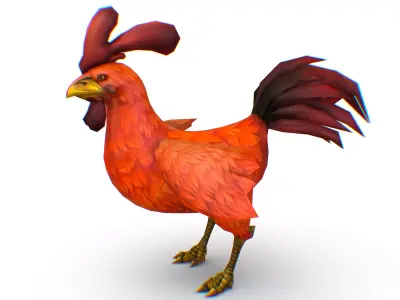 Red Rooster Dark Tail Feathers And Yellow Beak Low-poly 3D model