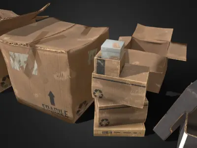 Old Cardboard Box Collection 9 Components Low-poly 3D model