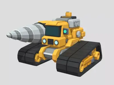 Low Poly Drill Tank Game Ready Vehicle Low-poly 3D model