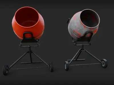 portable concrete mixer Low-poly 3D model