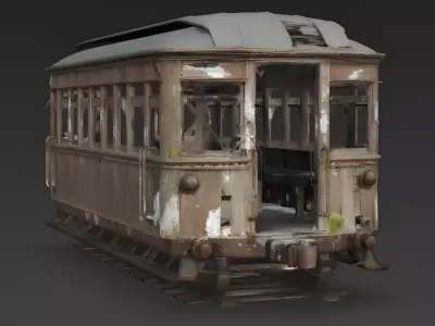 Realistic Abandoned Wooden Passenger Car 3D Model Low-poly 3D model