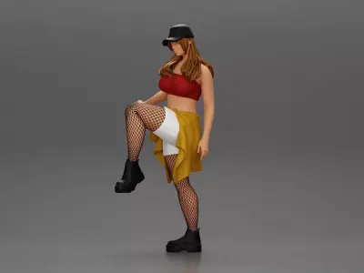 sexy girl in pantyhose mesh cap and shirt tied around her hips  3D print model