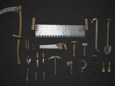 Stylized Farm tools pack 02  21 Types Game Ready low-poly Low-poly 3D model