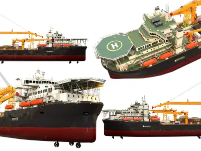 Offshore Installation Vessel Low-poly 3D model