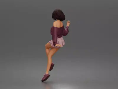 Stylish girl sitting gracefully in relaxed offshoulder top skirt 3D print model