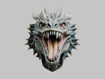 Wall Mounted Hanging Dragon Head Decoration 3D Model Low-poly 3D model