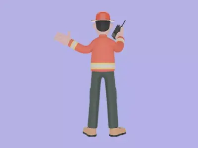 Stylized 3D Firefighter Talking on Radio - Cartoon Male Hero 3D model