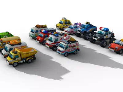 Chibi Style Low Poly Cars Low-poly 3D model