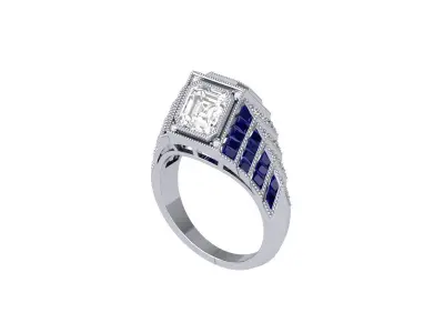 Emerald 2 Stone Art Deco Ring 3D print model