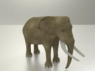 Elephant with long tusks Low-poly 3D model