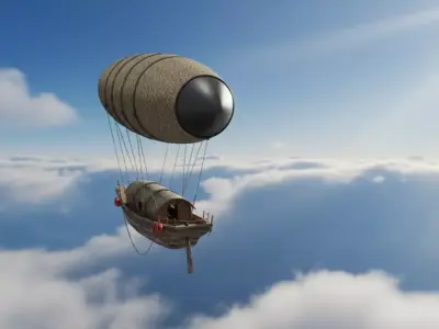 Airship  Vintage Flying Boat with Woven Balloon Low-poly 3D model