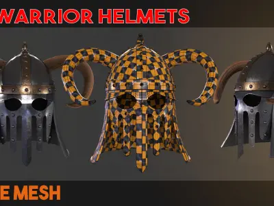 10 Warrior helmets Low-poly 3D model