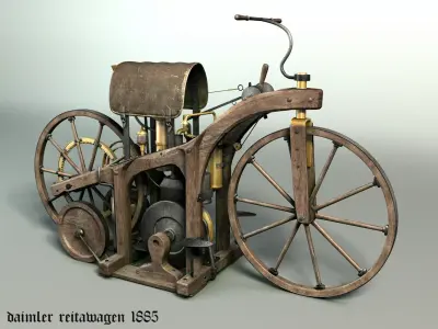 Daimler-Reitwagen-von-1885 old fashioned bicycle Low-poly 3D model