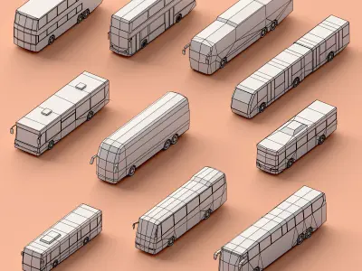Paper Buses Low-poly 3D model