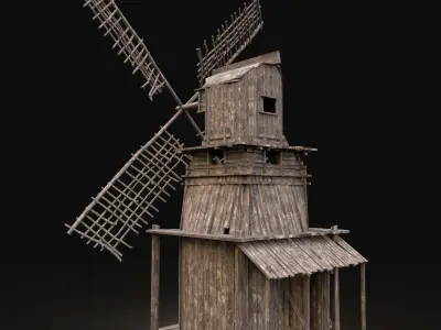 Next Gen AAA Wooden Viking Medieval Enterable Farm Windmill Free low-poly 3D model