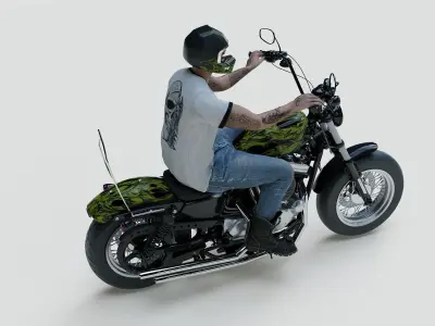 Highly Detailed Character with Custom Motorcycle-Archviz Asset 3D model