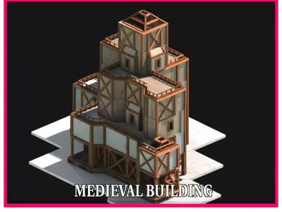 Medieval Low Poly Building Castle Wooden Village Stone House 05 Low-poly 3D model