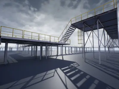 Modular industrial platform UE4 Low-poly 3D model