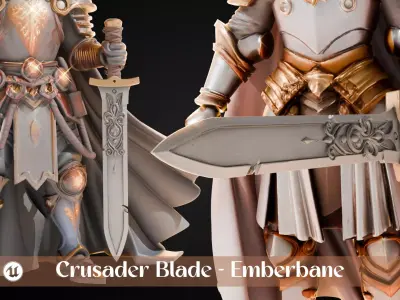 Stylized Sword - Crusader Blade - Emberbane - Game Ready 3D model